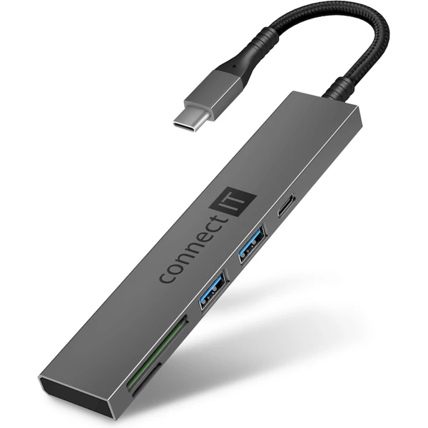CONNECT IT CompactPRO USB-C hub + čítačka kariet antracitový - USB huby - Hlavný obrázok