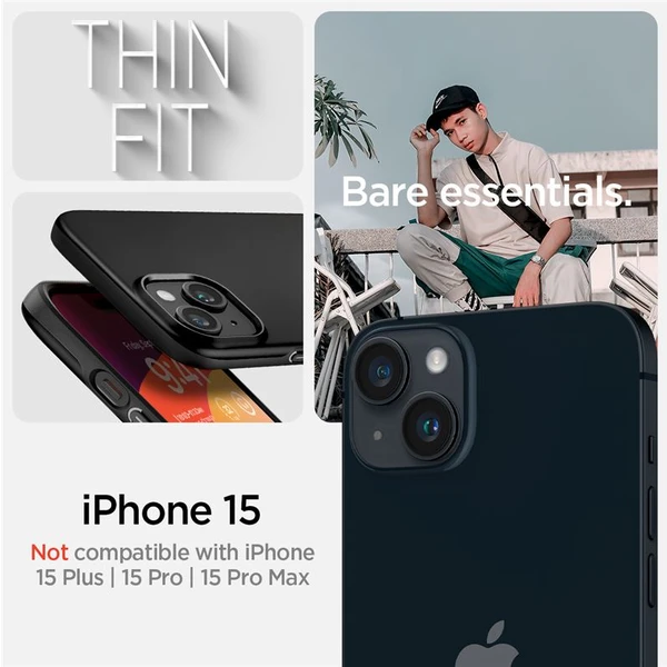 Spigen Thin Fit kryt iPhone 15 čierny - Puzdra - Obrázok JGU8000601