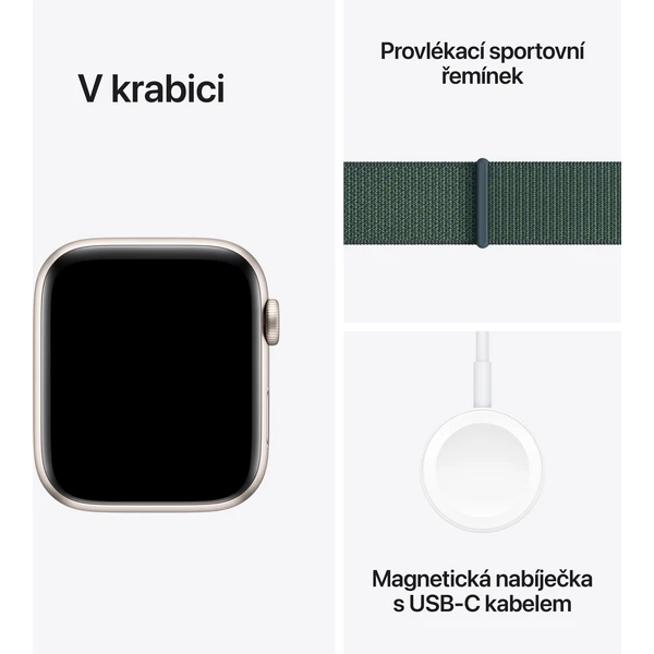 Apple Watch SE (2024) Cellular 44mm Hviezdne biely hliník s jazerne zeleným prevliekacím remienkom - Inteligentné hodinky - Obrázok JHQ7000K01