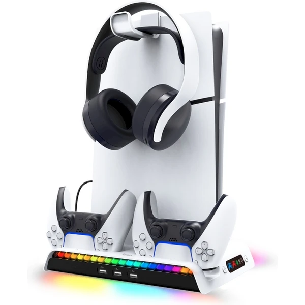iPega P5S006 Multifunkčný Nabíjací RGB Stojan s Chladením pre PS5 Slim biely - Nabíjačky - Hlavný obrázok
