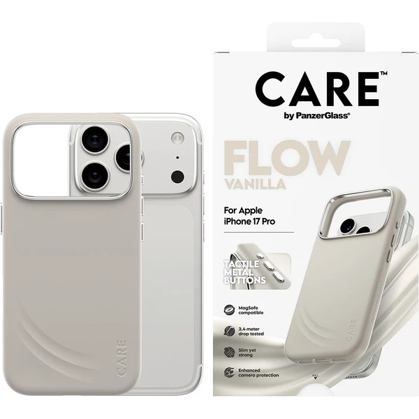 PanzerGlass® CARE Flow kryt s MagSafe Apple iPhone 17 Pro Vanilla - Puzdra - Obrázok JIDH000K01