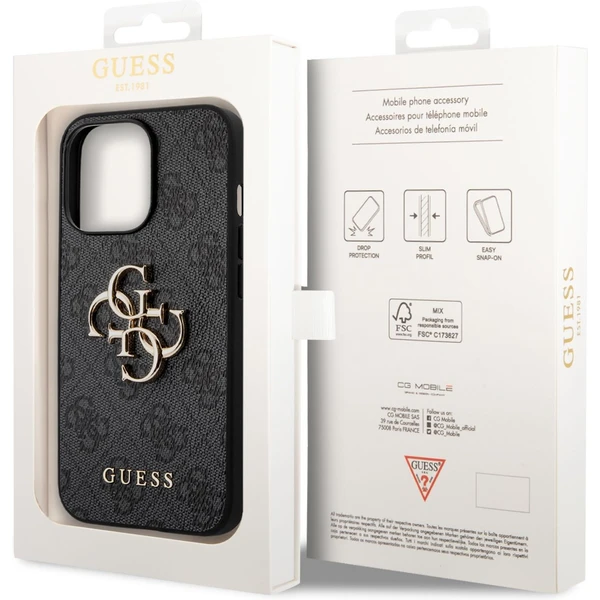Guess PU 4G Metal Logo kryt iPhone 14 Pro sivý - Puzdra - Obrázok JKUF100501