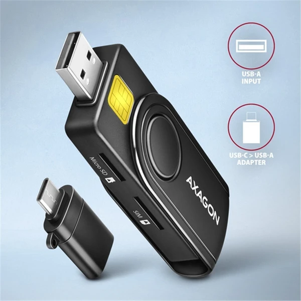 AXAGON CRE-SMP2A, USB-A PocketReader 4-slot čítačka Smart card (eObčanka) + SD/microSD/SIM - Čítačky čipových kariet - Obrázok JOS6000701