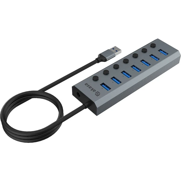 AKASA USB-A húb 7v1 antracitový - USB huby - Obrázok JVGK000K01