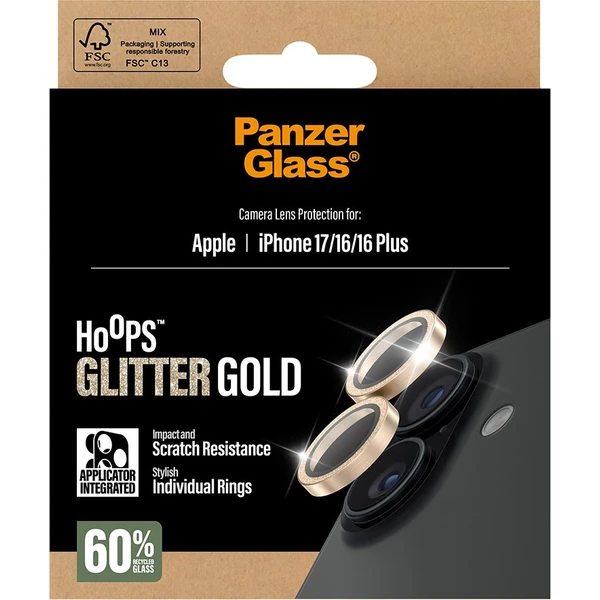 PanzerGlass® Hoops skla Apple iPhone 17/16/16 Plus trblietavo zlaté - Ochranné fólie a sklo - Obrázok JYEH000K01