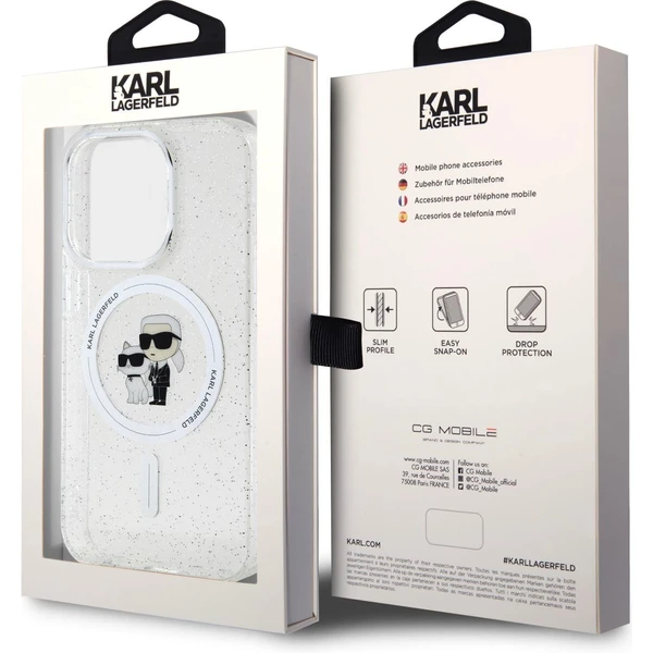 Karl Lagerfeld IML Glitter Karl a Choupette MagSafe Kryt iPhone 15 Pre číry - Puzdra - Obrázok K0X4000701