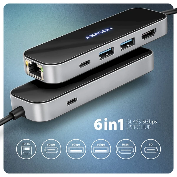 AXAGON HMC-6GLN 6v1 USB-C húb - Dokovacie stanice - Obrázok K15D000N01