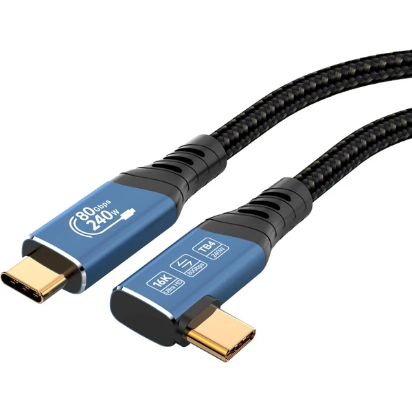 PremiumCord USB4 2.0 80Gbps 16K@60Hz 240W Thunderbolt 4 zahnutý kábel 0,8m - Káble a redukcie - Obrázok K1HR000K01