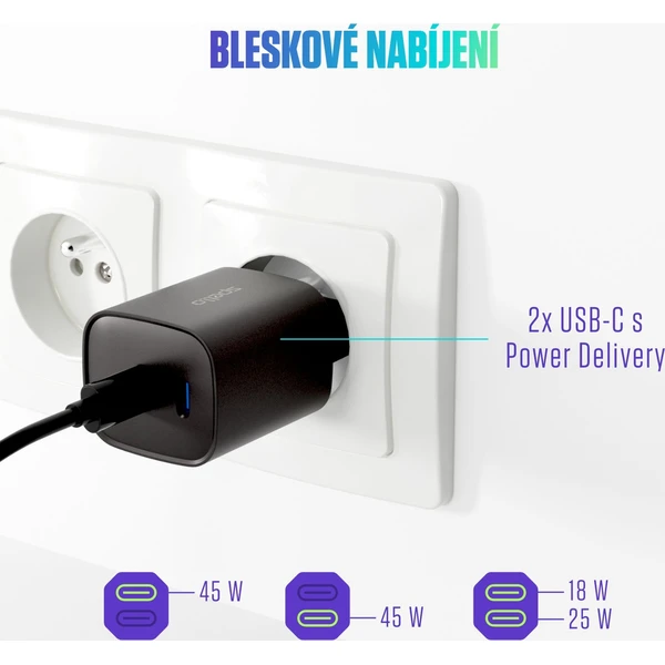 Spello ForceBoost GaN 45W nabíjací adaptér čierny - Nabíjačky - Obrázok K1LL000K01