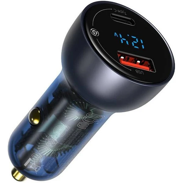 BASEUS car charger USB A + Type C s digitálnym displejom PD3.0 QC4.0 5A 65W CCKX-C0A/VCKX65C dark bl - Nabíjačky - Hlavný obrázok