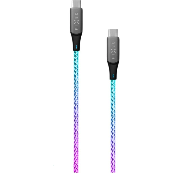 FIXED USB-C/USB-C svietiaci napájací kábel 60W 1,2m dúhový - Káble a redukcie - Obrázok K273000701