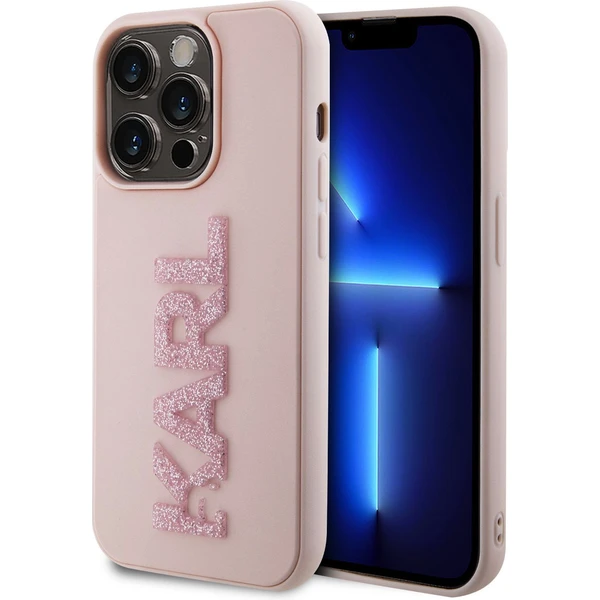 Karl Lagerfeld 3D Rubber Glitter Logo Karl Zadný Kryt pre iPhone 15 Pro Max Pink - Puzdra - Hlavný obrázok