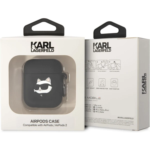 Karl Lagerfeld 3D Logo NFT Choupette Head Silikónové puzdro Airpods 1/2 čierne - Puzdra - Obrázok K30L300401