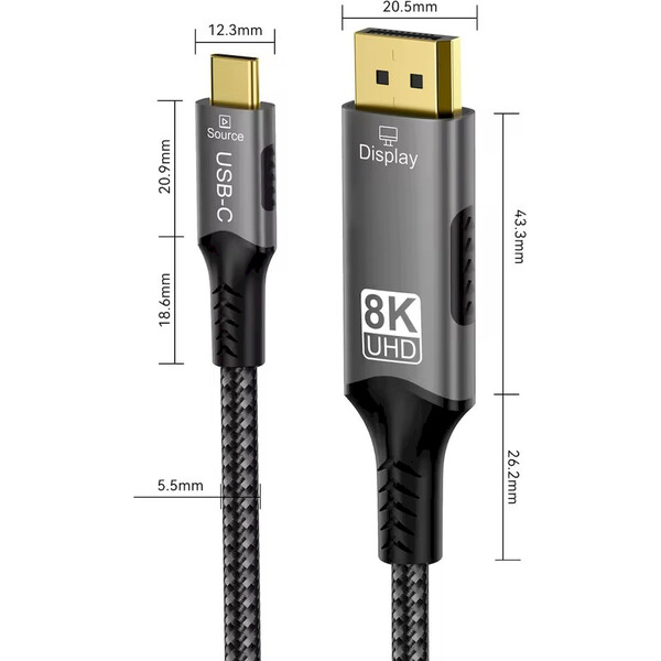 PremiumCord USB-C/DisplayPort 1.4 kábel 8K 2m strieborný - Káble a redukcie - Obrázok K43S000K01