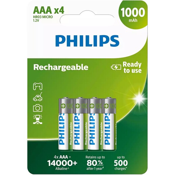 Philips R03B4RTU10/10 Nabíjacie batérie - 4x AAA 1000mAh (Pripravené na použitie)