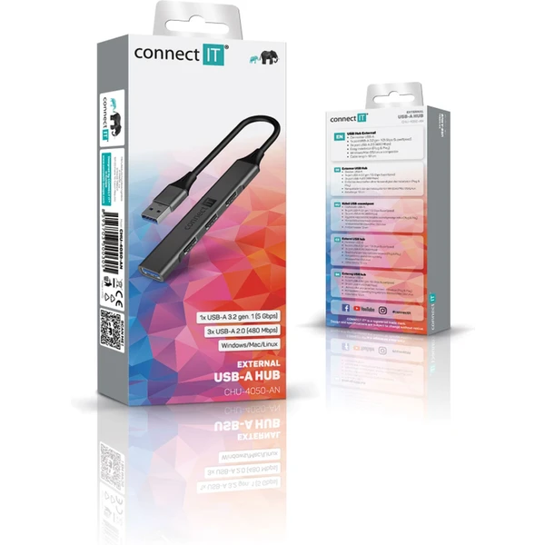 CONNECT IT USB-A hub, (1xUSB-A 3.0, 3xUSB-A 2.0), externý antracitový - USB huby - Obrázok K5N0000P01