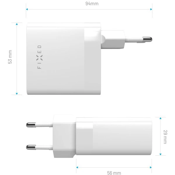 FIXED nabíjačka s 2x USB-C výstupom, PD, 65W, biela - Nabíjačky - Obrázok K5Q4000701