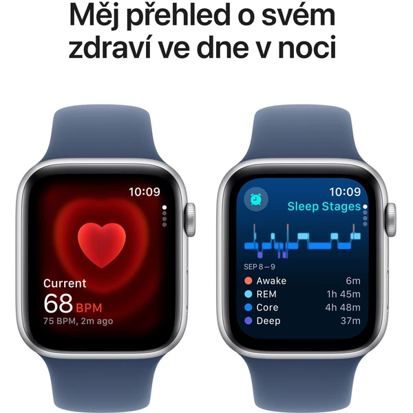 Apple Watch SE (2024) 44mm Strieborný hliník s denimovým športovým remienkom S/M - Inteligentné hodinky - Obrázok K6Q7000K01
