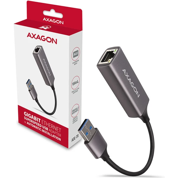 AXAGON ADETR USB A 3.2 Gen 1 Gigabit Ethernet sieťová karta auto inštal titánovo šedá - Sieťové karty - Obrázok K73V000501