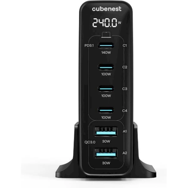 CubeNest S6D0 GaN nabíjacia stanica s Power Delivery 3.1. (240W) čierna - Nabíjačky - Obrázok K7S8000J01