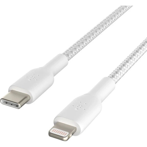 Belkin BOOST Charge opletený napájací kábel USB-C/Lightning 2m biely - Káble a redukcie - Obrázok K889400301