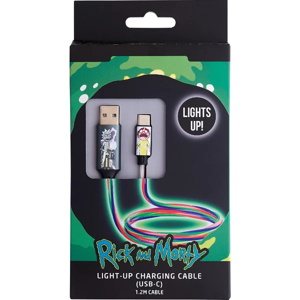 Lazerbuilt Rick & Morty - Šok! USB-A/USB-C svietiaci napájací kábel 10W 1,2m biely - Káble a redukcie - Obrázok KA7H000K01