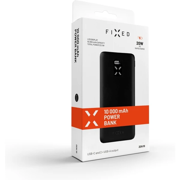 FIXED Zen 10 powerbanka s LCD a PD (Power Delivery), 20W, 10 000 mAh, čierna - Powerbanky - Obrázok KD1M100501