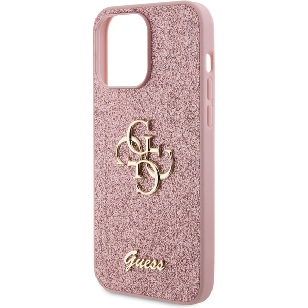 Guess PU Fixed Glitter 4G Metal Logo kryt iPhone 15 Pro Max ružový - Puzdra - Obrázok KEX4000701