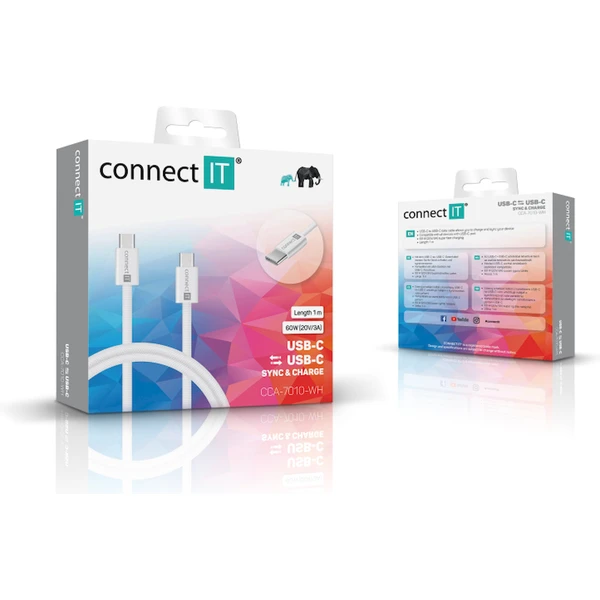 CONNECT IT Wirez USB-C/USB-C napájací kábel 60W 1m biely - Káble a redukcie - Obrázok KFTG000K01