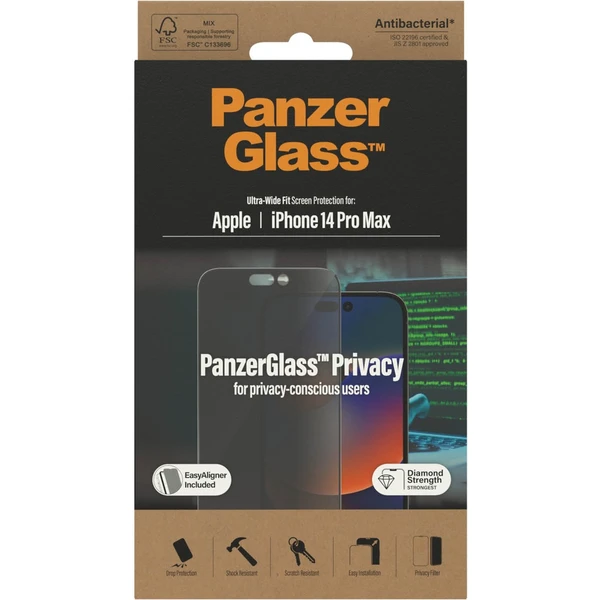 PanzerGlass™ Ultra-Wide Fit Privacy iPhone 14 Pro Max s inštalačným rámčekom - Ochranné fólie a sklo - Obrázok KHKG100501