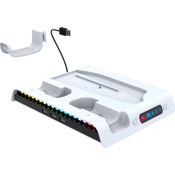 iPega P5S006 Multifunkčný Nabíjací RGB Stojan s Chladením pre PS5 Slim biely - Nabíjačky - Obrázok KHU0000K01