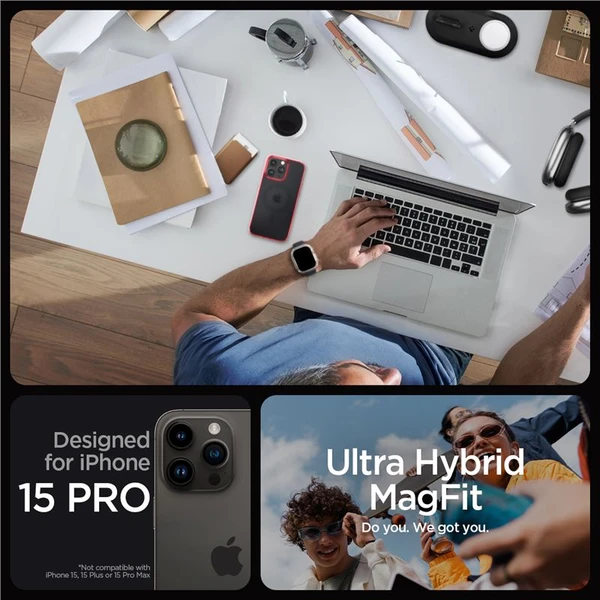 Spigen Ultra Hybrid MagFit kryt iPhone 15 Pro červený - Puzdra - Obrázok KIHA000601