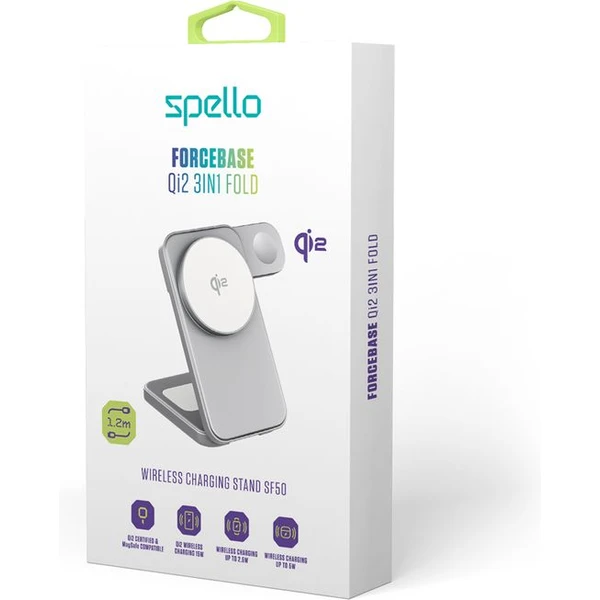 Spello ForceBase Qi2 3v1 Fold bezdrôtový nabíjací stojan strieborný - Nabíjačky - Obrázok KIPD000K01