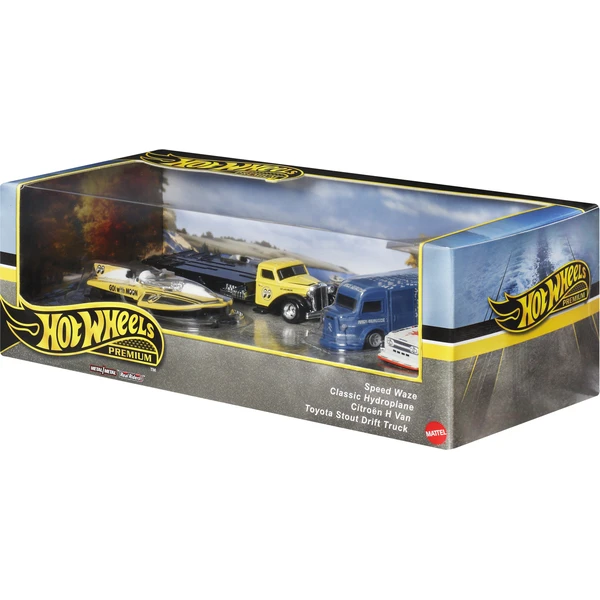 Mattel Hot Wheels Premium Speed Waze, Classic Hydroplane, Citroen H Van, Toyota Stout Drift Truck - Hračky - Obrázok KKPF000K01