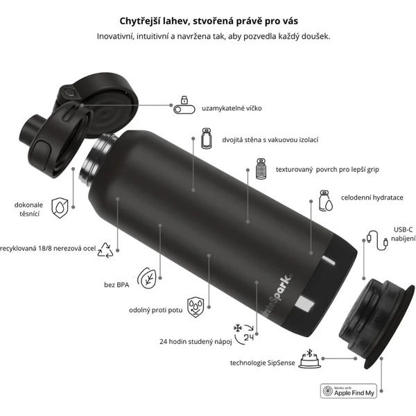 HidrateSpark PRO 2 múdra fľaša, 950 ml čierna - Inteligentné fľaše - Obrázok KW2H000K01