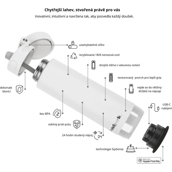 HidrateSpark PRO 2 múdra fľaša so slamkou, 621 ml biela - Inteligentné fľaše - Obrázok KX2H000K01