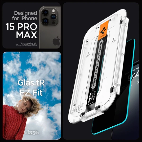 Spigen Glass tR EZ Fit Privacy 2 Pack tvrdené sklo iPhone 15 Pro Max číre - Ochranné fólie a sklo - Obrázok KYY8000601