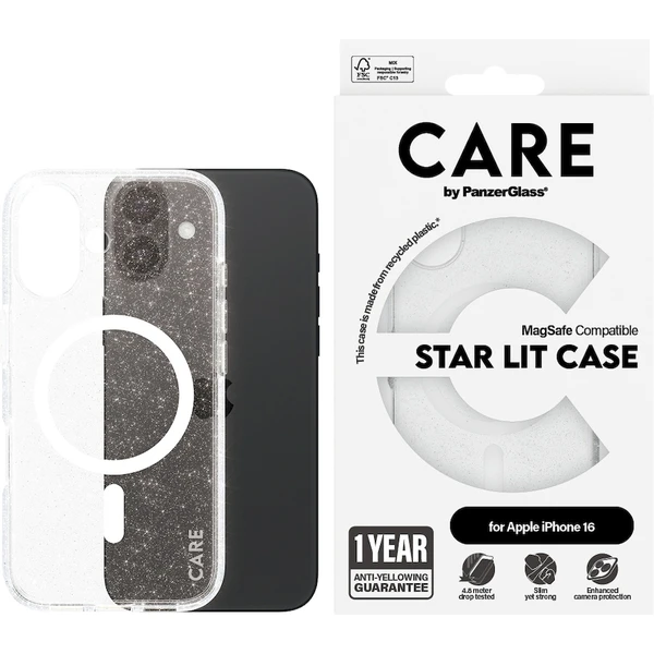 PanzerGlass® CARE kryt Apple iPhone 16 MagSafe Star Lit trblietavý/biely - Puzdra - Obrázok L108000P01