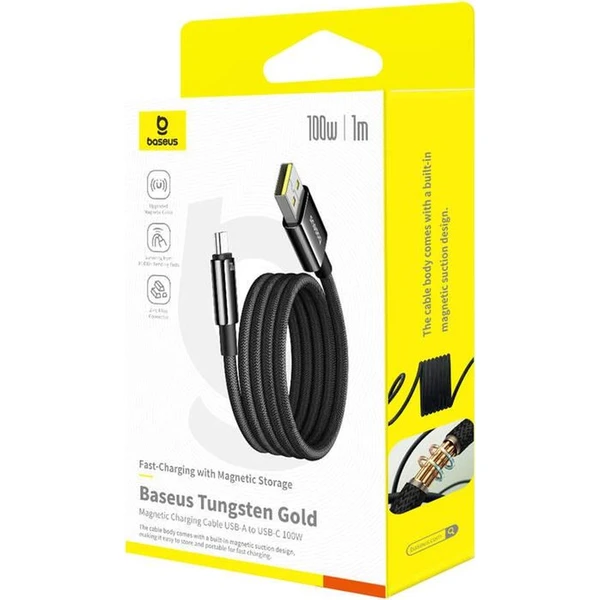 Baseus Tungsten Gold USB-A/USB-C magnetický napájací kábel 100W 1m čierny - Káble a redukcie - Obrázok L12R000K01