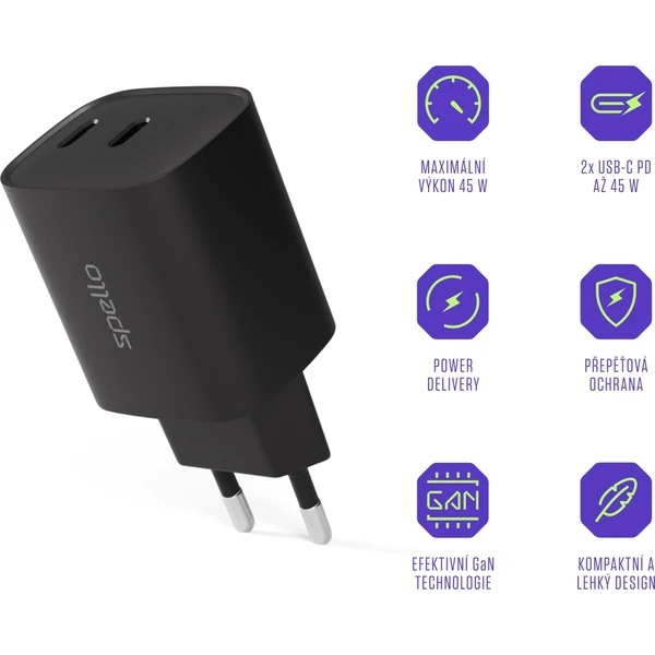 Spello ForceBoost GaN 45W nabíjací adaptér čierny - Nabíjačky - Obrázok L1LL000K01