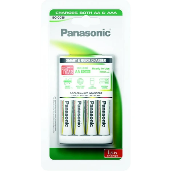 Panasonic Smart & Quick abíjačka batérií AA/AAA + 4x AA nabíjacia batéria 1900 mAh - Nabíjačky - Hlavný obrázok