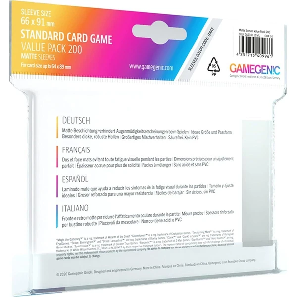 Gamegenic matné obaly na štandardné karty Value Pack (200ks) - Obaly na karty - Obrázok L2MG000N01