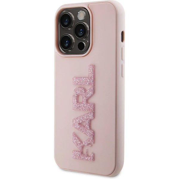 Karl Lagerfeld 3D Rubber Glitter Logo Karl Zadný Kryt pre iPhone 15 Pro Max Pink - Puzdra - Obrázok L2X4000701