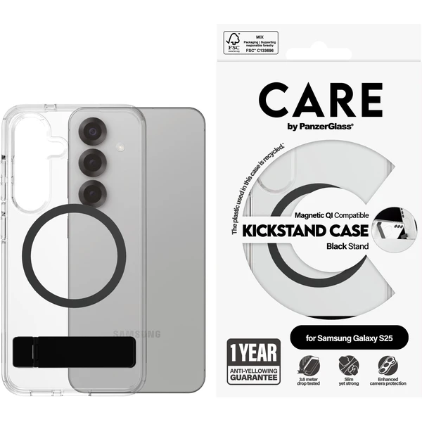 PanzerGlass® CARE kryt Samsung Galaxy S25 číry/čierny Kickstand & QI - Puzdra - Obrázok L3FC000J01