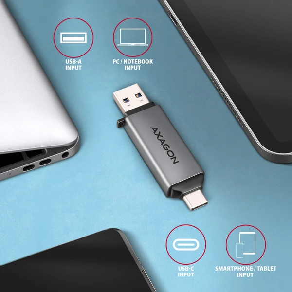 AXAGON CRE-DAC USB-C + USB-A MINI čítačka kariet - Čítačky pamäťových kariet - Obrázok L3P0000K01