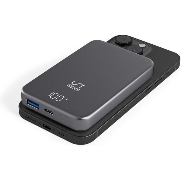 E-shop iWant Mag+ MagSafe hliníková powerbanka 10000 mAh vesmírne šedá