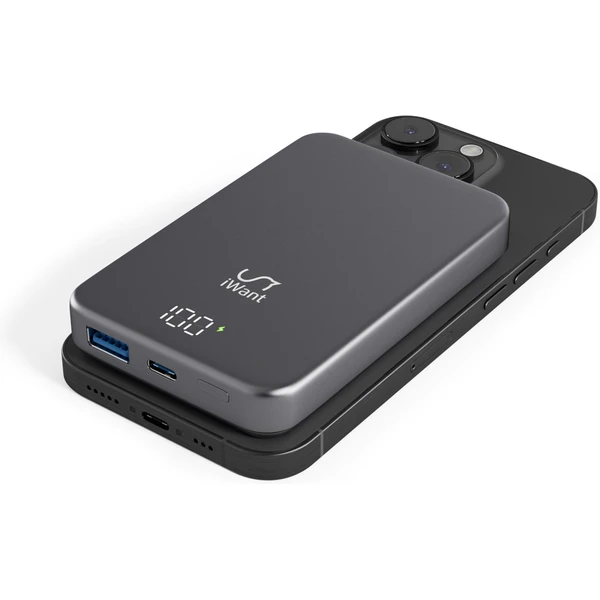 iWant Mag+ MagSafe hliníková powerbanka 10000 mAh vesmírne šedá - Powerbanky - Hlavný obrázok