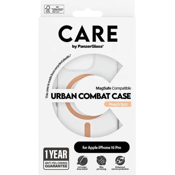 PanzerGlass® CARE kryt Apple iPhone 16 Pro MagSafe Urban Combat číry/broskyňový - Puzdra - Obrázok L508000P01