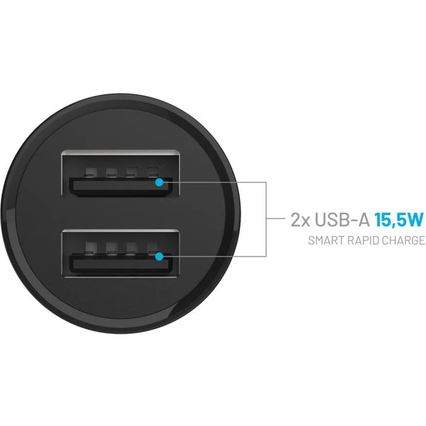 FIXED set autonabíjačky s 2xUSB výstupom a USB/Lightning káblom, 1 meter, Mfi, 15W čierny - Nabíjačky - Obrázok L5O2000P01
