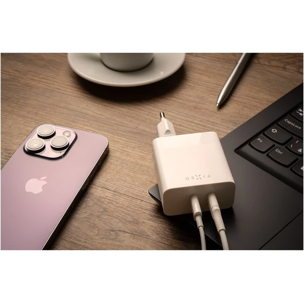 FIXED nabíjačka s 2x USB-C výstupom, PD, 65W, biela - Nabíjačky - Obrázok L5Q4000701